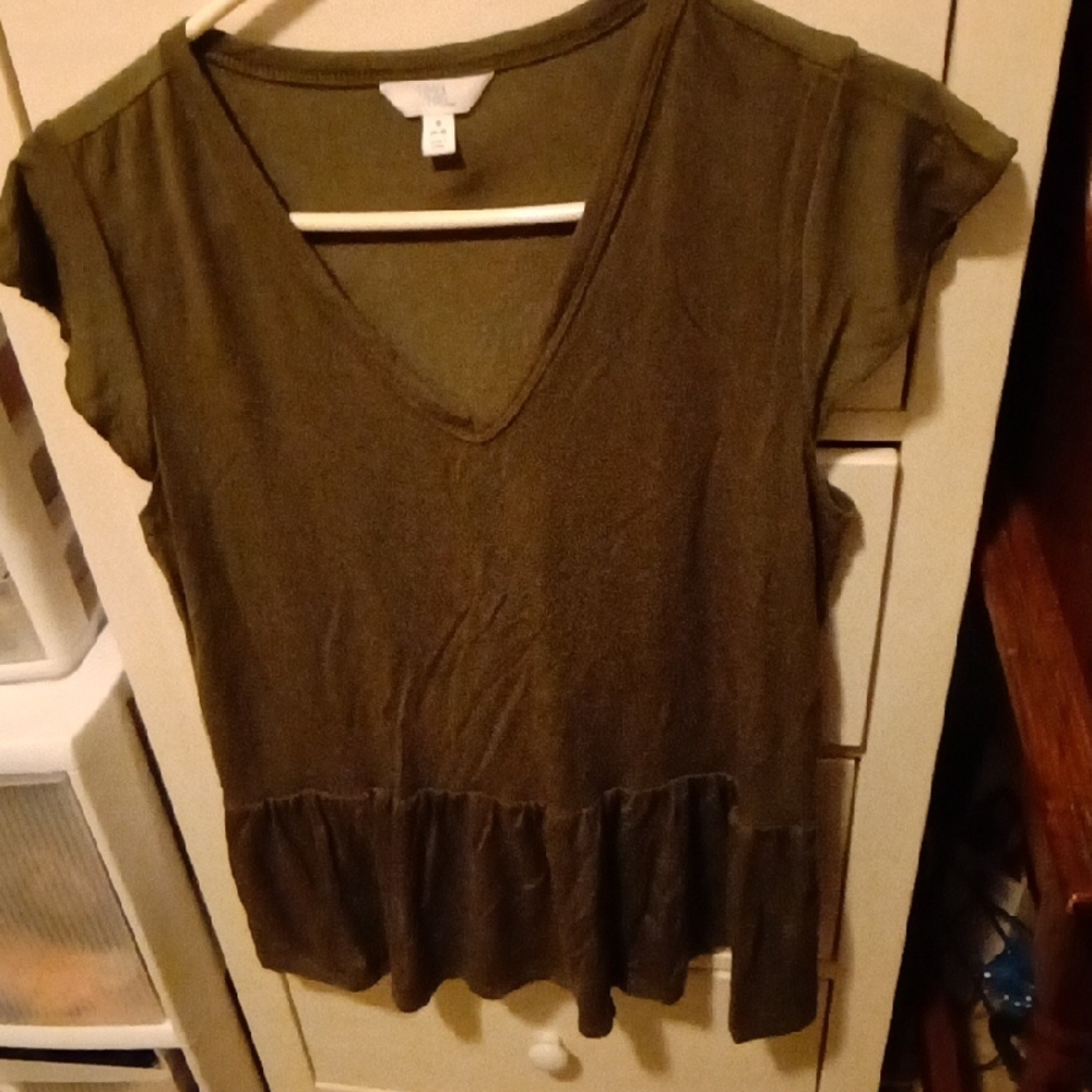 Women's Olive Green V-Neck Top